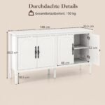 Komoda su 4 durelėmis ir reguliuojamomis lentynomis (Balta) – Paveikslėlis 2