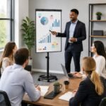 Mobilus Flipchart stovas su ratukais ir reguliuojamu aukščiu (Juoda) – Paveikslėlis 2