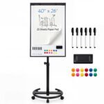 Mobilus flipchart stovas su ratukais ir reguliuojamu aukščiu (Juoda)