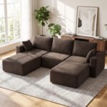 Modulinė U formos sofa 287 cm su kordiniu audiniu ir porolono užpildu – Paveikslėlis 2