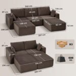 Modulinė U formos sofa 287 cm su kordiniu audiniu ir porolono užpildu – Paveikslėlis 3