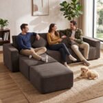 Modulinė U formos sofa 287 cm su kordiniu audiniu ir porolono užpildu – Paveikslėlis 9