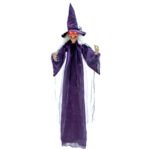 Raganos dekoracija animuota su garsu ir šviečiančiomis akimis 180 cm (Violetinė)