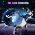 Refraktorinis teleskopas 70 mm su trikoju ir išmaniojo telefono laikikliu (Balta) – Paveikslėlis 4