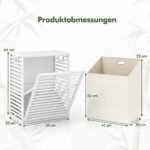 Skalbinių dėžė bambukinė su atlenkiamu stalčiumi ir 68 l krepšiu (Balta) – Paveikslėlis 2