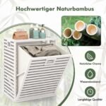 Skalbinių dėžė bambukinė su atlenkiamu stalčiumi ir 68 l krepšiu (Balta) – Paveikslėlis 3