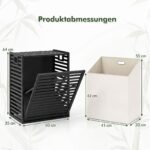 Skalbinių dėžė su lentyna ir 68 l krepšiu bambukinė (Juoda) – Paveikslėlis 2