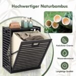 Skalbinių dėžė su lentyna ir 68 l krepšiu bambukinė (Juoda) – Paveikslėlis 3
