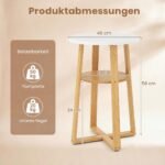 Šoninių staliukų komplektas apvalūs bambukiniai su dviem lentynomis (Balta natūrali) – Paveikslėlis 2
