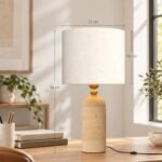 Stalinė lempa su travertino pagrindu ir medžiaginiu gaubtu, 48 cm – Paveikslėlis 3