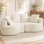 Trivietė sofa 207 cm su šenilinio audinio apdaila ir 4 pagalvėmis – Paveikslėlis 2