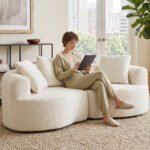 Trivietė sofa 207 cm su šenilinio audinio apdaila ir 4 pagalvėmis – Paveikslėlis 8