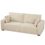 Trivietė sofa su aksominiu audiniu ir medinėmis kojelėmis