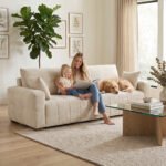 Trivietė sofa su aksominiu audiniu ir medinėmis kojelėmis – Paveikslėlis 7