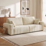 Trivietė sofa su aksominiu audiniu ir medinėmis kojelėmis – Paveikslėlis 9