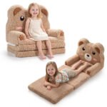 Vaikiška išlankstoma sofa su meškiuko motyvu (Ruda)