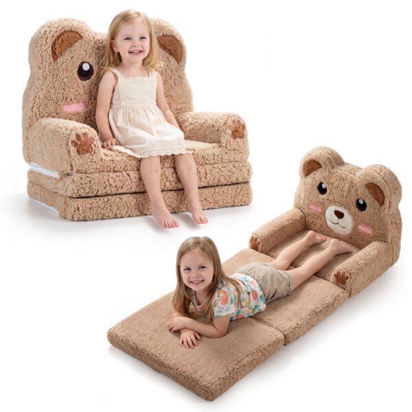 Vaikiška išlankstoma sofa su meškiuko motyvu (Ruda)