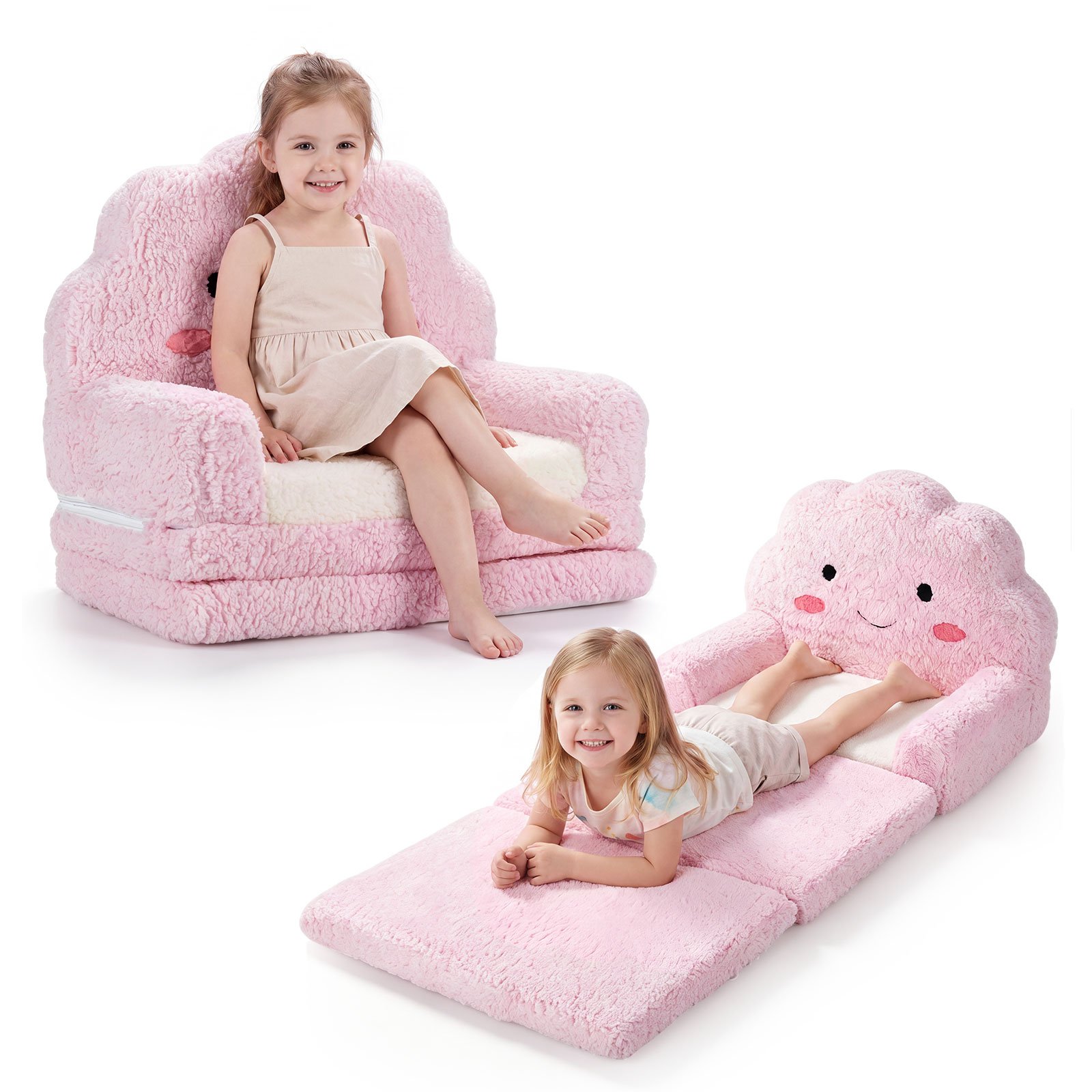 Vaikiška išlankstoma sofa su putų polsteriu (Rožinė) Vaikiška išlankstoma sofa su putų polsteriu (Rožinė)