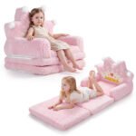 Vaikiška išskleidžiama sofa su putų polsteriu (Rožinė)