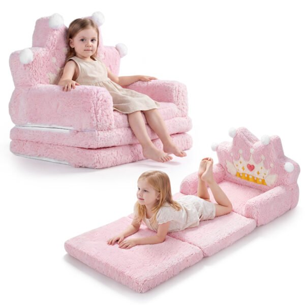 Vaikiška išskleidžiama sofa su putų polsteriu (Rožinė)