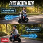 Vaikiškas elektrinis motociklas Aprilia su nuimamais balansiniais ratukais – Paveikslėlis 5