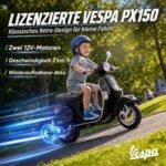 Vaikiškas elektrinis motoroleris Vespa PX150 su ličio akumuliatoriumi ir ratukais – Paveikslėlis 4