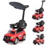 Vaikiškas paspiriamas automobilis 3-in-1 su stūmimo rankena (Raudona)