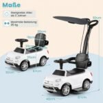 Vaikiškas paspiriamas automobilis su stūmimo rankena ir stogeliu (Balta) – Paveikslėlis 2
