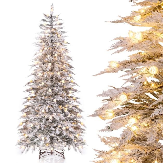 dirbtine-eglute-210-cm-su-led-apsvietimu-ir-kankoreziais-balta Dirbtinė eglutė 210 cm su LED apšvietimu ir kankorėžiais (Balta)