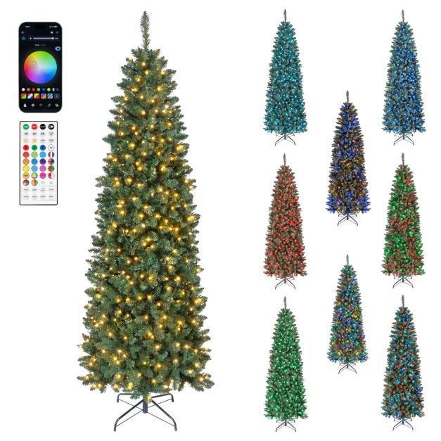 dirbtine-siaura-kaledine-eglute-su-led-apsvietimu-225-cm-zalia Dirbtinė siaura kalėdinė eglutė su LED apšvietimu 225 cm (Žalia)